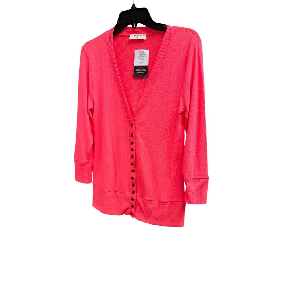 Coral Snap Front Cardigan With Gold Accents Snaps Medium By Zenana